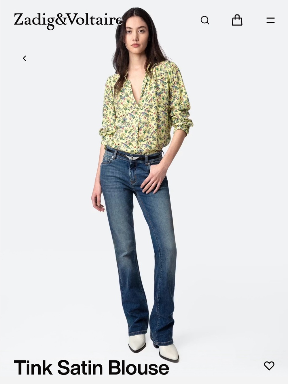 Zadig & Voltaire Yellow Floral Satin V-Neck Blouse